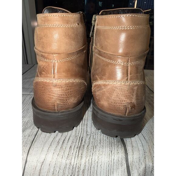 GBX Boots Mens Size 9M Brown Leather Side Zip Chunky Sole Biker Shoes Boots